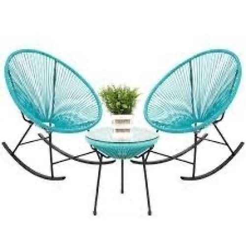 3-Piece Patio Woven Rope Acapulco Rocking Chair Bistro Set - Lot 1084