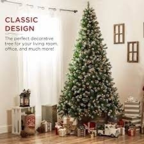Pre-Lit Pre-Decorated Christmas Tree w/ Flocked Tips, Pine Cones - Lot 1187