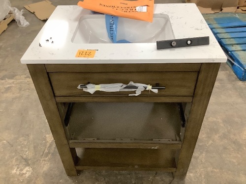 Brown/White Marble Vanity w/ Sink - Lot 1222
