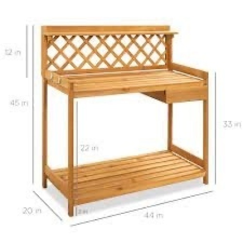 Wooden Garden Potting Bench Workstation w/ Cabinet Drawer, Open Shelf - Lot 1228