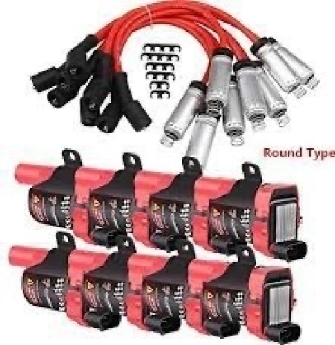 D585 Ignition Coils 8 Spark Plug Pack For Chevy Silverado LS1 LS3 4.8 5.3L+748UU Spark Plug Wire Set for V8 Chevy Silverado 1500 2500 Tahoe Suburban GMC Sierra Savana Yukon XL 1500 2500 - Lot 1269
