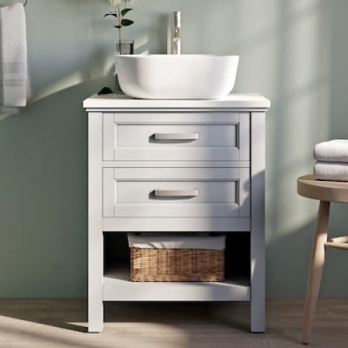 Style Selections Cromlee 24-in Light Gray Single Sink Bathroom Vanity with White Engineered Stone Top - Lot 1344