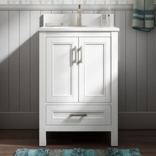 allen + roth Crest Hill 24-in White Undermount Single Sink Bathroom Vanity with Carrara Engineered Marble Top - Lot 1345