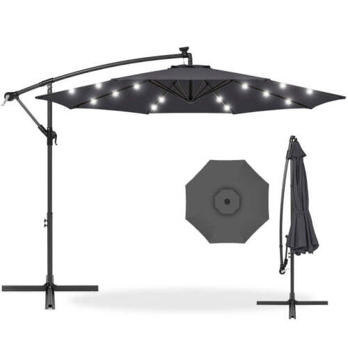 Solar LED Offset Hanging Patio Umbrella w/ Crank Tilt Adjustment - 10ft - Lot 1370