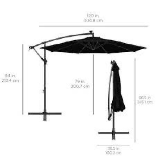 Solar LED Offset Hanging Patio Umbrella w/ Crank Tilt Adjustment - 10ft - Lot 1372