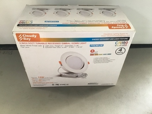 Cludy Bay, 6", 5CCT Tunable Recessed Gimbal Down Light, Like New, Retail - $75 - Lot 117