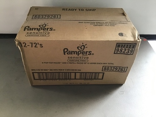 Pampers Wipes, Sensitive, 8 Packs, 72 wipes each, New, Retail - $29.99 - Lot 121