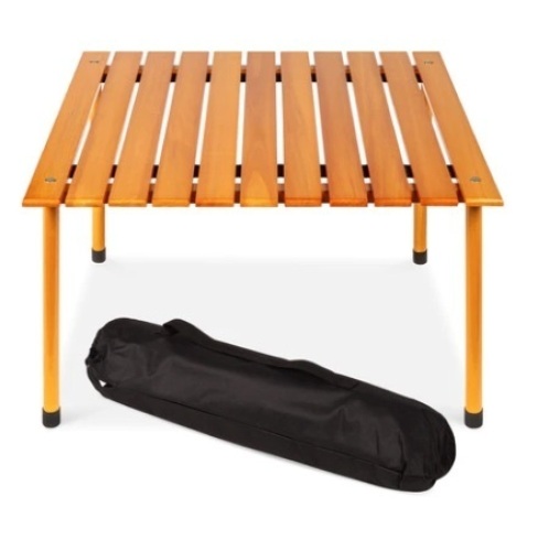 Foldable Indoor Outdoor Wooden Table w/ Carrying Case, 28x28in - Lot 204