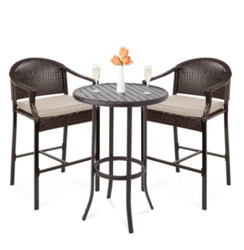 3-Piece Outdoor Bistro Wicker Table Bar Set w/ Bar Stools, Footrests - Lot 203