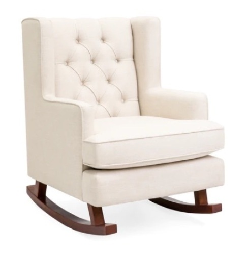 Tufted Upholstered Wingback Rocking Chair, Beige - Lot 208
