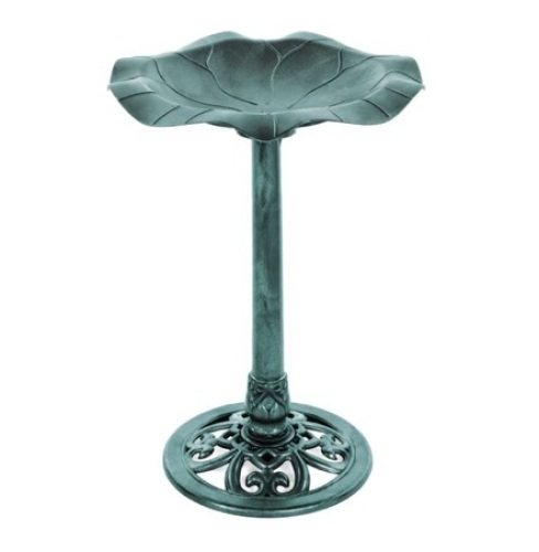Lily Leaf Pedestal Bird Bath Decoration Accent w/ Floral Accents, Green  - Lot 213