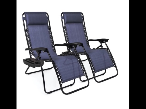 Set of 2 Adjustable Zero Gravity Patio Chair Recliners w/ Cup Holders,NEW - Lot 4