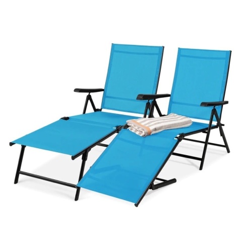 Set of 2 Outdoor Patio Chaise Recliner Lounge Chairs w/ Rust-Resistant Frame,NEW - Lot 13