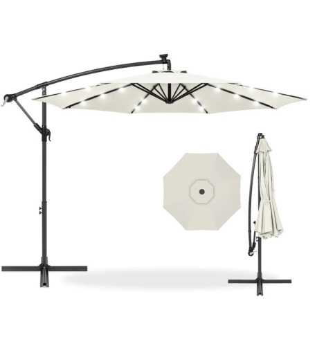 Solar LED Offset Hanging Patio Umbrella w/ Crank Tilt Adjustment - 10ft,NEW - Lot 32