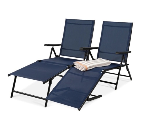 Set of 2 Outdoor Patio Chaise Recliner Lounge Chairs w/ Rust-Resistant Frame,NEW - Lot 37