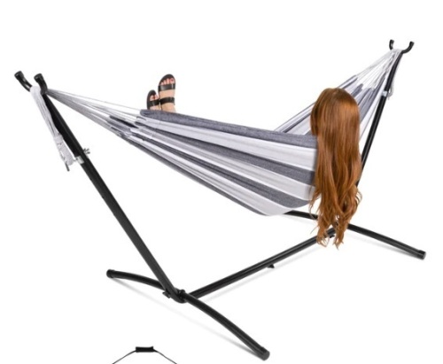 2-Person Brazilian-Style Double Hammock w/ Carrying Bag and Steel Stand,APPEARS NEW - Lot 41