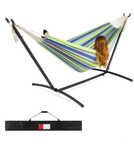 2-Person Brazilian-Style Double Hammock w/ Carrying Bag and Steel Stand,APPEARS NEW - Lot 353