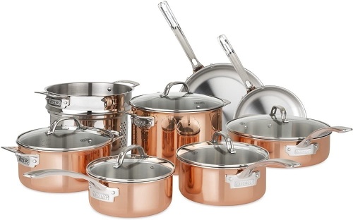 Viking Culinary 3-Ply Copper Clad Stainless Steel Cookware Set, 13 Piece - Appears New   - Lot 85