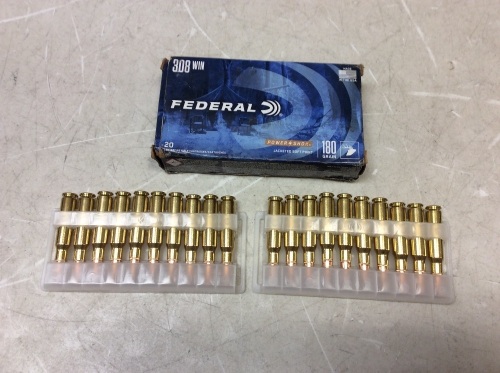 Federal Power-Shok .308 Winchester Ammunition 20 Rounds 180 Grain Jacketed Soft Point 2570fps - Appears New  - Lot 314