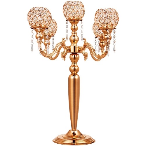 5 Arm Candelabra Candle Holder 26" Centerpiece With Crystal Globes - Appears New  - Lot 331