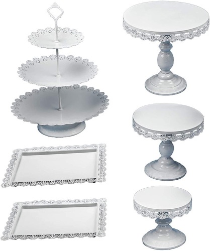 6 Piece White Metal Cake Stand Display - Appears New  - Lot 508