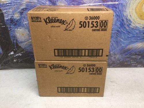 Lot of (2) Kleenex Ultra Soft Facial Tissues, 8 Flat Boxes - New - Lot 576