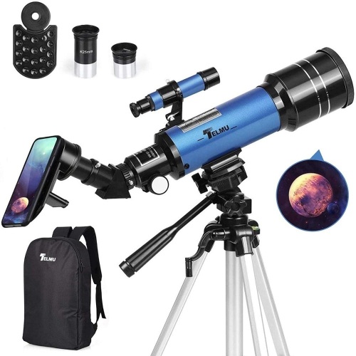 TELMU F40070M Telescope with Backpack and Phone Adapter, 70mm Aperture 400mm Focal Length, Adjustable Mount - E-Comm Return, Appears New   - Lot 605