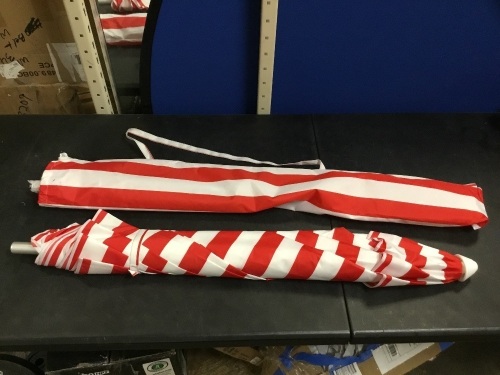 6.5' Beach Umbrella Red/White Striped - Appears New  - Lot 620