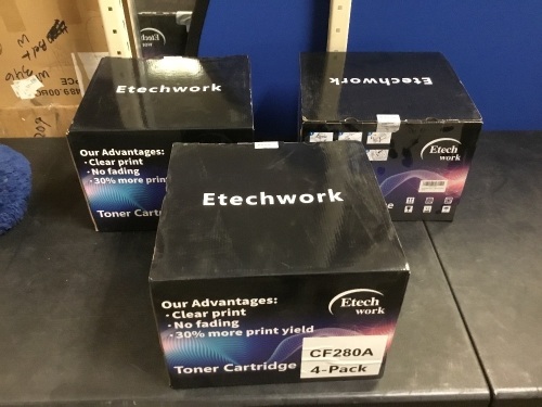 Lot of (3) EtechWork CF280A Toner Cartridges, 4 Pack - Appear New - Lot 627