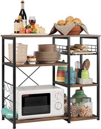 Homfa Kitchen Industrial Microwave Storage Shelf Island with 5 Hooks - Appears New  - Lot 780