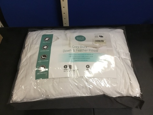 PureDown Grey Duck Down & Feather Pillows, Standard, 2 Pack - Appears New  - Lot 803