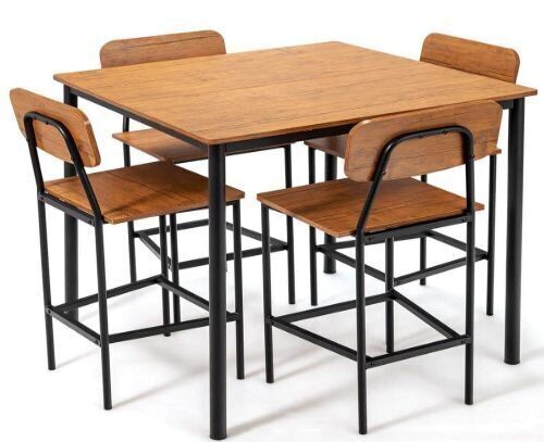 5-Piece Industrial Dining Table Set with Counter Height Table and 4-Bar Stools