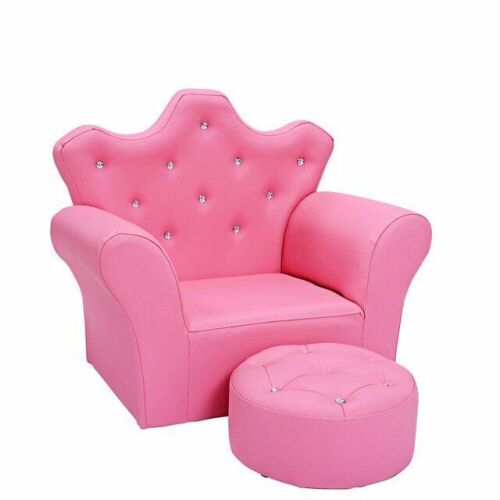  Pink Princess Kids Sofa Armrest Couch With Ottoman 