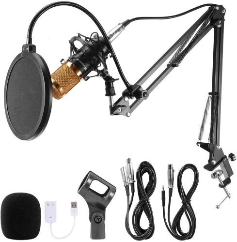 Voilamart USB Streaming Podcast Microphone, Condenser Microphone Set BM-800 with Adjustable Recording, Suspension Scissor Arm Stand, Shock Mount
