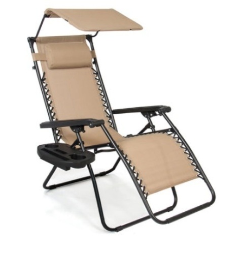Folding Zero Gravity Recliner Patio Lounge Chair w/ Canopy, Side Tray 