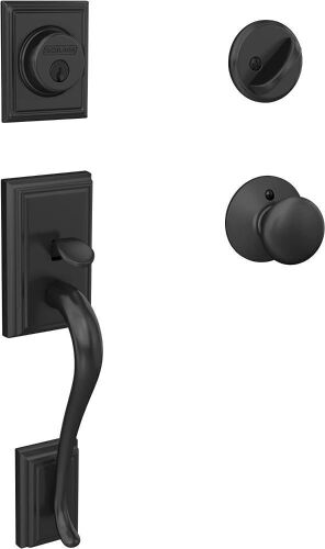 Front Entry Handleset with Plymouth Knob, Deadbolt Keyed 1 Side, Matte Black
