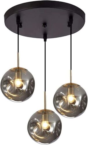 BOKT Modern Simple Irregular Glass Ball Pendant Light, Smoky Gray, 3 Lights