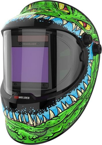 YESWELDER Large Viewing True Color Solar Powered Auto Darkening Welding Helmet with Side View, 4 Arc Sensor Wide Shade 