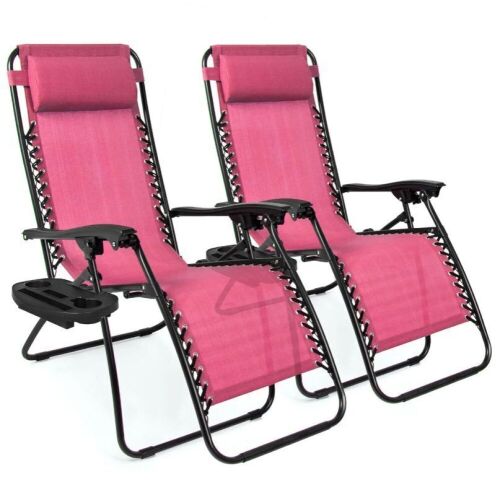 Set of 2 Adjustable Zero Gravity Patio Chair Recliners w/ Cup Holders