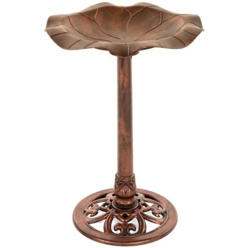 Lily Leaf Pedestal Bird Bath Decoration Accent w/ Floral Accents - Lot 893