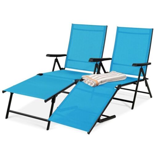 Set of 2 Outdoor Patio Chaise Recliner Lounge Chairs w/ Rust-Resistant Frame