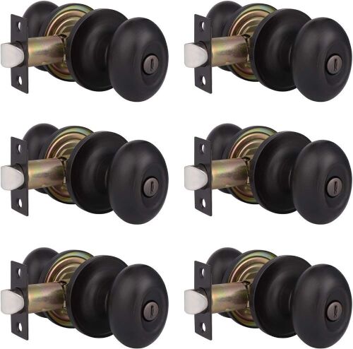 Probrico Egg Style Bedroom and Bathroom Keyless Privacy Door Knobs, Oil Rubbed Bronze, 6 Pack 
