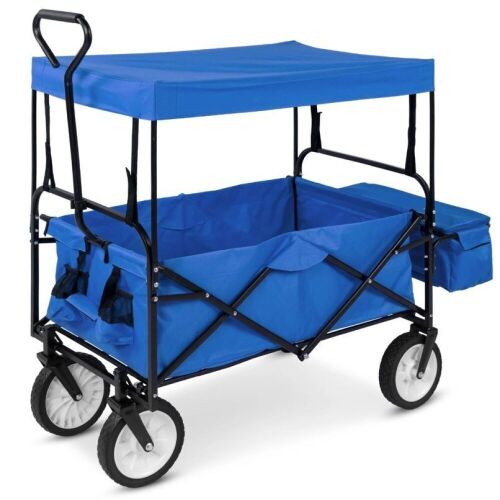 Utility Wagon Cart w/ Folding Design, 2 Cup Holders, Removable Canopy