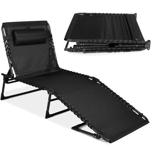 Portable Patio Chaise Lounge Chair Outdoor Recliner w/ Pillow - Lot 1077