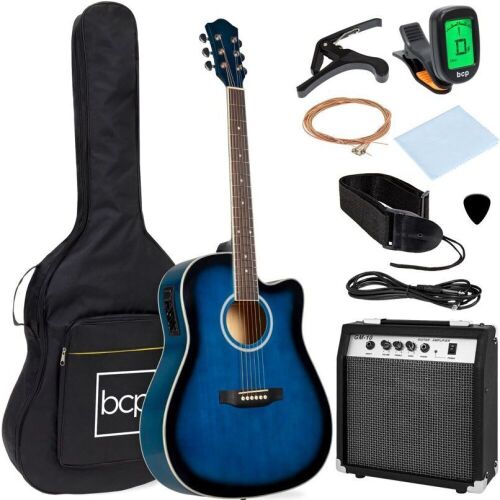 Beginner Acoustic Electric Cutaway Guitar Set w/ Case, Strap - 41in