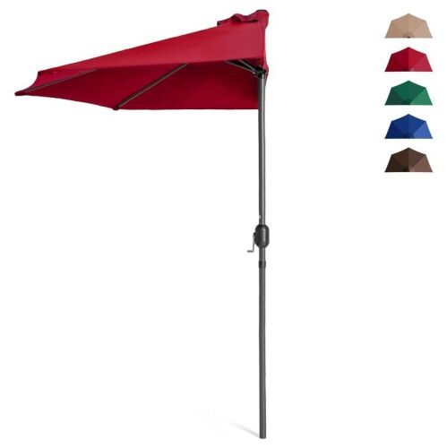 Half Patio Umbrella w/ 5 Ribs, Crank - 9ft - Lot 1177
