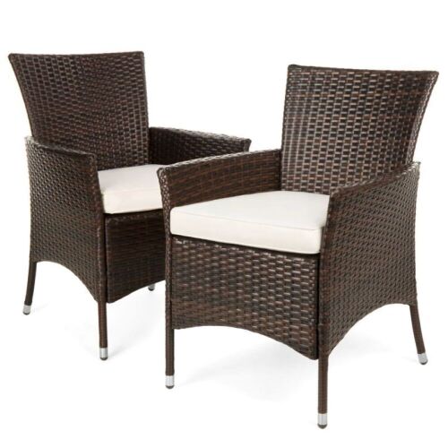 Set of 2 Handwoven Wicker Patio Dining Chairs w/ Water-Resistant Cushions