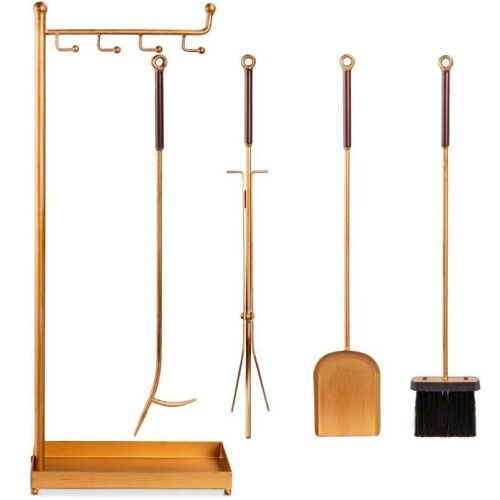 5-Piece Modern Contemporary Indoor Outdoor Fireplace and Firepit Tool Set