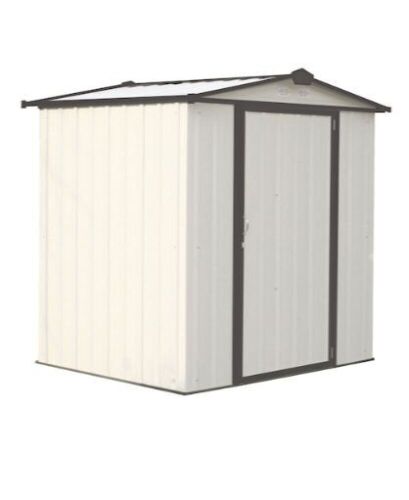 Arrow 6 ft. H x 5 ft. D x 5.5 ft. W EZEE Galvanized Steel Low Gable Shed in Cream/Charcoal Trim with Snap-IT Quick Assembly