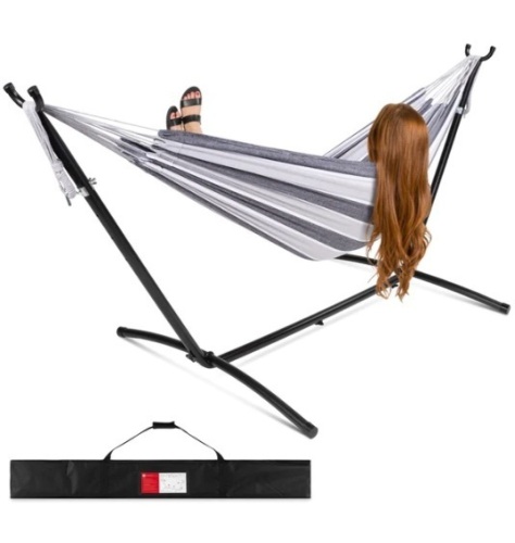 2-Person Brazilian-Style Double Hammock w/ Carrying Bag and Steel Stand, Appears New - Lot 124
